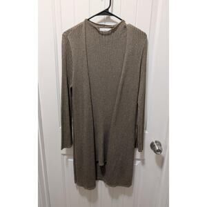 Peck & Peck Linen-Blend 2 Piece Dress Long Tunic Cardigan Metallic Gold Size L